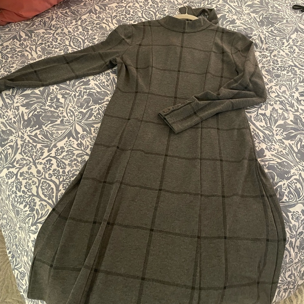 Ann Taylor Charcoal Plaid Long Sleeve Dress